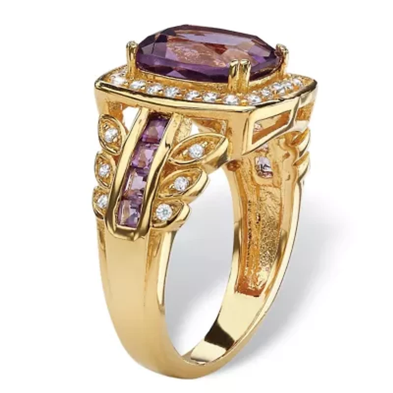 3.86 TCW Genuine Purple Amethyst and CZ 14k Gold-plated Silver Halo Ring