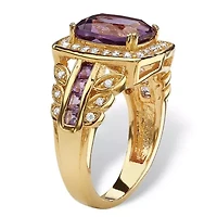 3.86 TCW Genuine Purple Amethyst and CZ 14k Gold-plated Silver Halo Ring