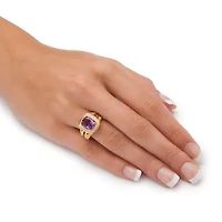 3.86 TCW Genuine Purple Amethyst and CZ 14k Gold-plated Silver Halo Ring
