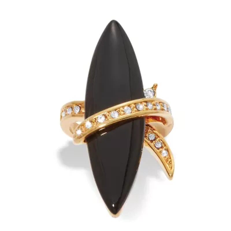 Wrapped Marquise Onyx and Crystal Gold-Plated Ring