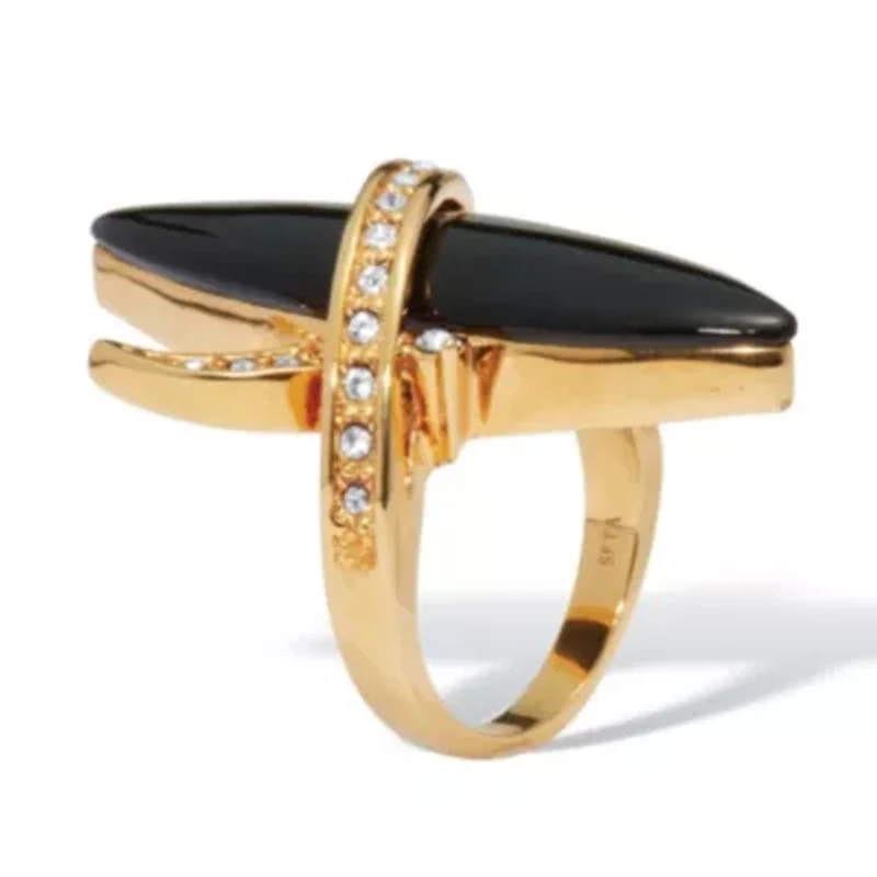 Wrapped Marquise Onyx and Crystal Gold-Plated Ring