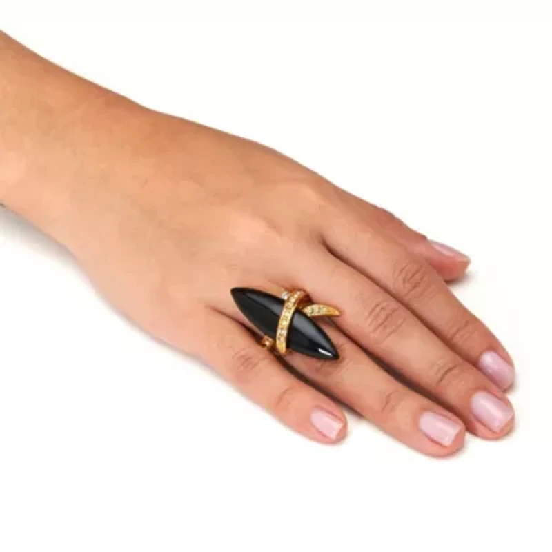 Wrapped Marquise Onyx and Crystal Gold-Plated Ring