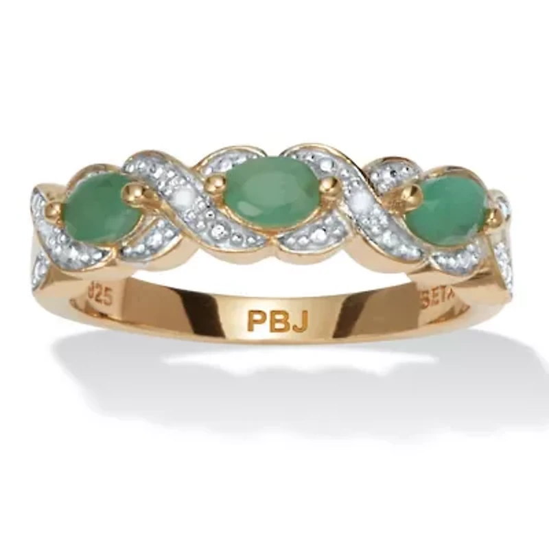 .41 TCW Oval Genuine Emerald Diamond Accent 18k Gold-Plated Sterling Silver Ring