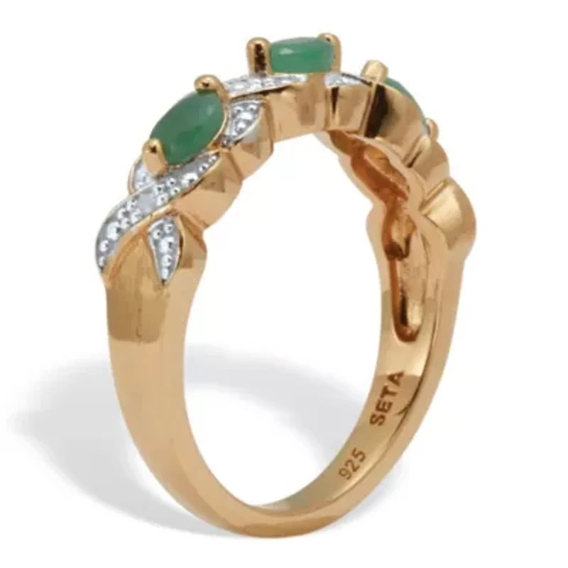 .41 TCW Oval Genuine Emerald Diamond Accent 18k Gold-Plated Sterling Silver Ring