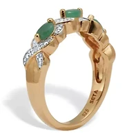 .41 TCW Oval Genuine Emerald Diamond Accent 18k Gold-Plated Sterling Silver Ring