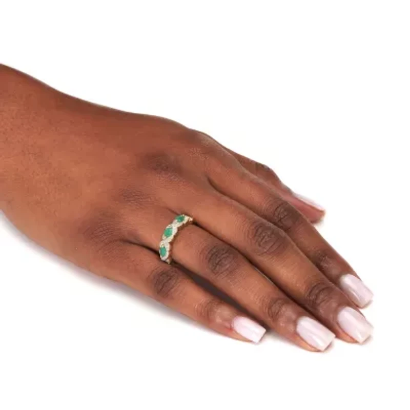 .41 TCW Oval Genuine Emerald Diamond Accent 18k Gold-Plated Sterling Silver Ring