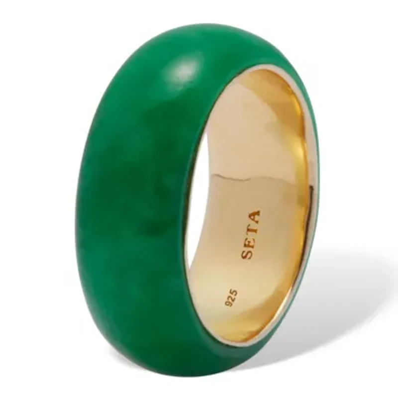 Genuine Jade 14k Gold-Plated Sterling Silver Band