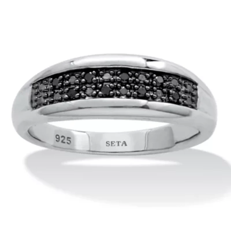 03 TCW Men's Round Genuine Black Diamond Platinum-Plated Sterling Silver Ring