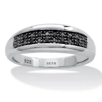 03 TCW Men's Round Genuine Black Diamond Platinum-Plated Sterling Silver Ring