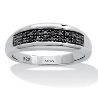 03 TCW Men's Round Genuine Black Diamond Platinum-Plated Sterling Silver Ring