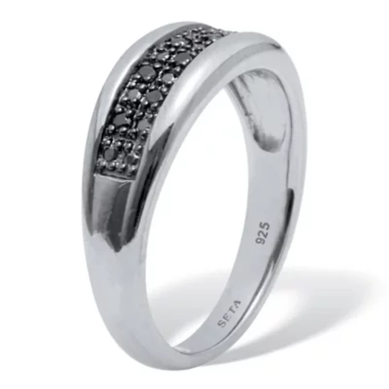 03 TCW Men's Round Genuine Black Diamond Platinum-Plated Sterling Silver Ring