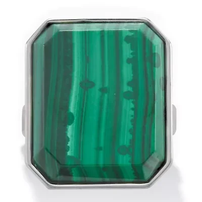Malachite Emerald Shape Platinum-Plated Cocktail Ring 1-inch