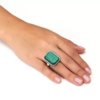 Malachite Emerald Shape Platinum-Plated Cocktail Ring 1-inch