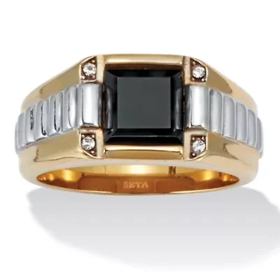Men's Simulated Black Agate Gold Ion-Plated Stainless Steel Ring