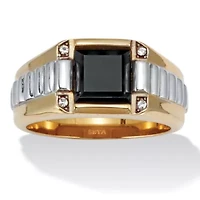 Men's Simulated Black Agate Gold Ion-Plated Stainless Steel Ring