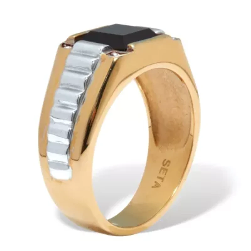 Men's Simulated Black Agate Gold Ion-Plated Stainless Steel Ring
