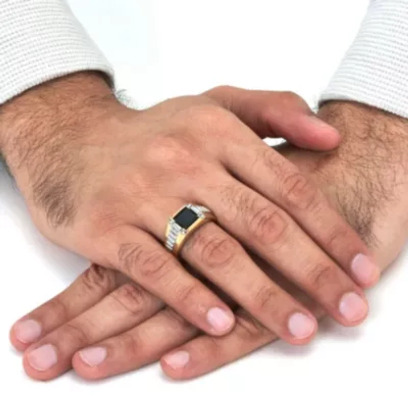 Men's Simulated Black Agate Gold Ion-Plated Stainless Steel Ring