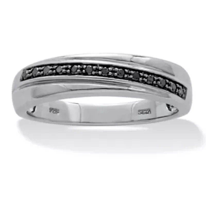 03 TCW Men's Round Genuine Black Diamond Platinum-Plated Sterling Silver Ring