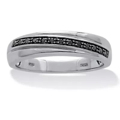 03 TCW Men's Round Genuine Black Diamond Platinum-Plated Sterling Silver Ring