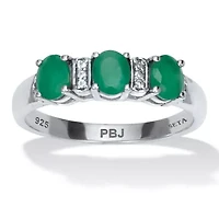 .75 TCW Oval Cut Genuine Green Emerald and White Topaz Sterling Silver Ring