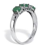 .75 TCW Oval Cut Genuine Green Emerald and White Topaz Sterling Silver Ring