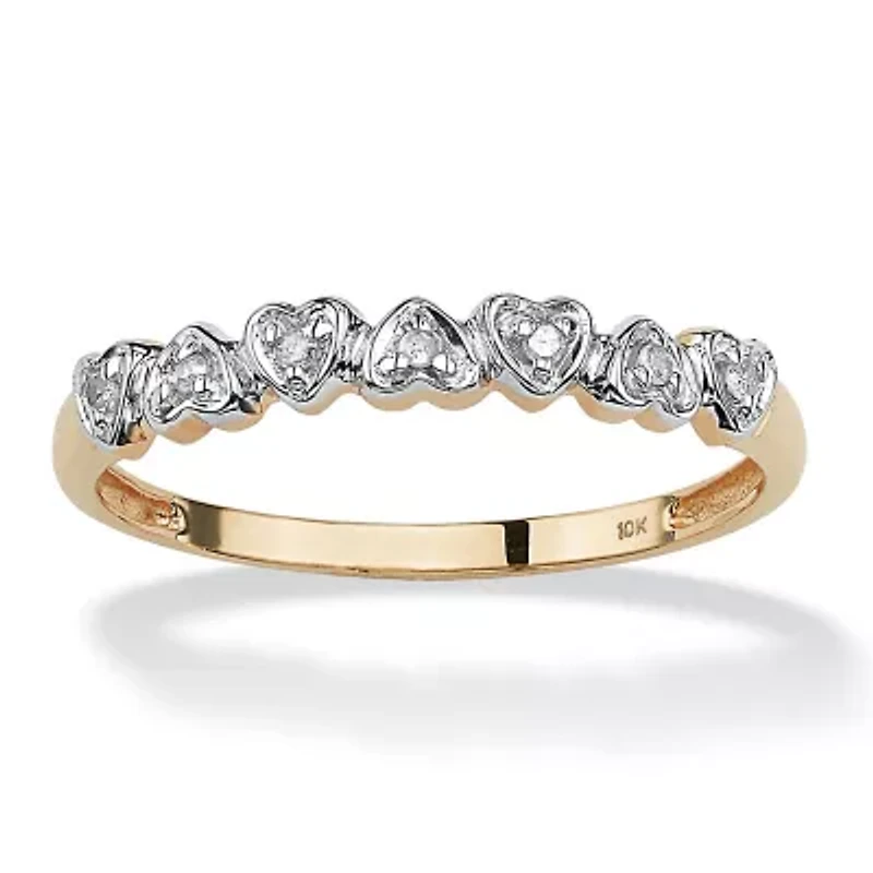 Diamond Accent Solid 10k Gold Multi-Heart Promise Band Ring