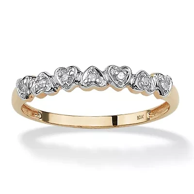 Diamond Accent Solid 10k Gold Multi-Heart Promise Band Ring