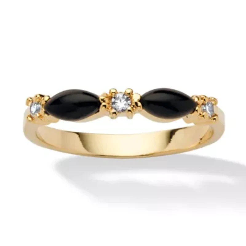 Marquise-Shaped Genuine Onyx Crystal Accent Yellow Gold-Plated Band Ring