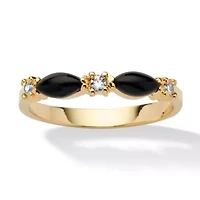 Marquise-Shaped Genuine Onyx Crystal Accent Yellow Gold-Plated Band Ring