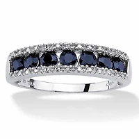 1.06 TCW Round Genuine Blue Sapphire and Diamond Accent 10k White Gold Ring