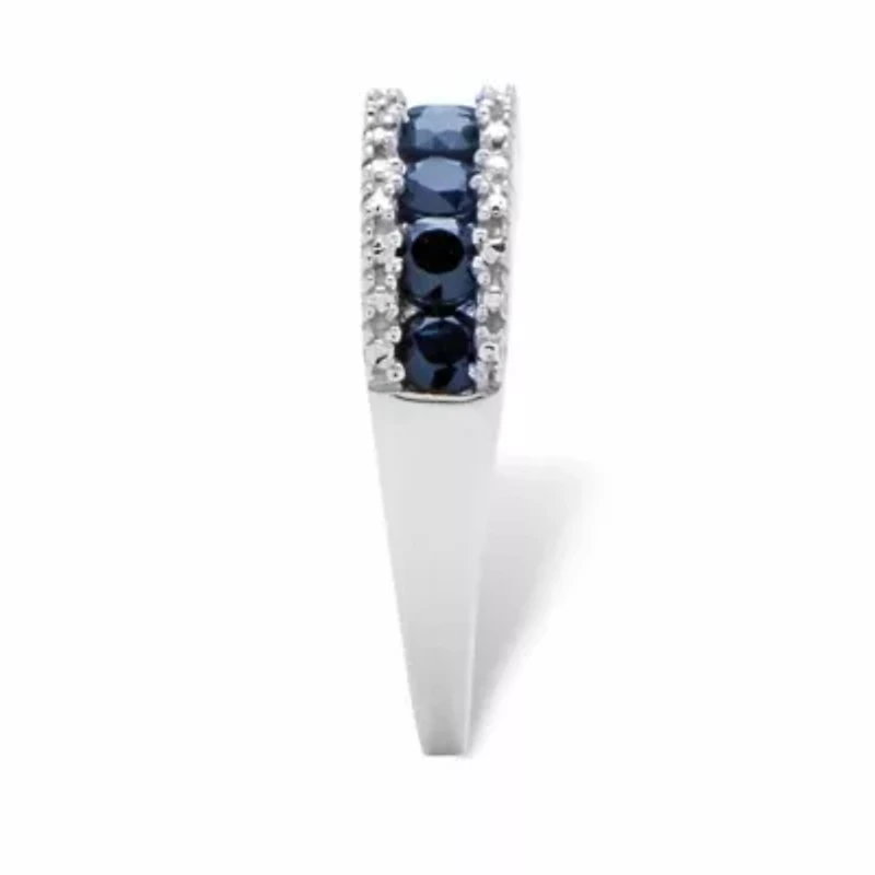 1.06 TCW Round Genuine Blue Sapphire and Diamond Accent 10k White Gold Ring