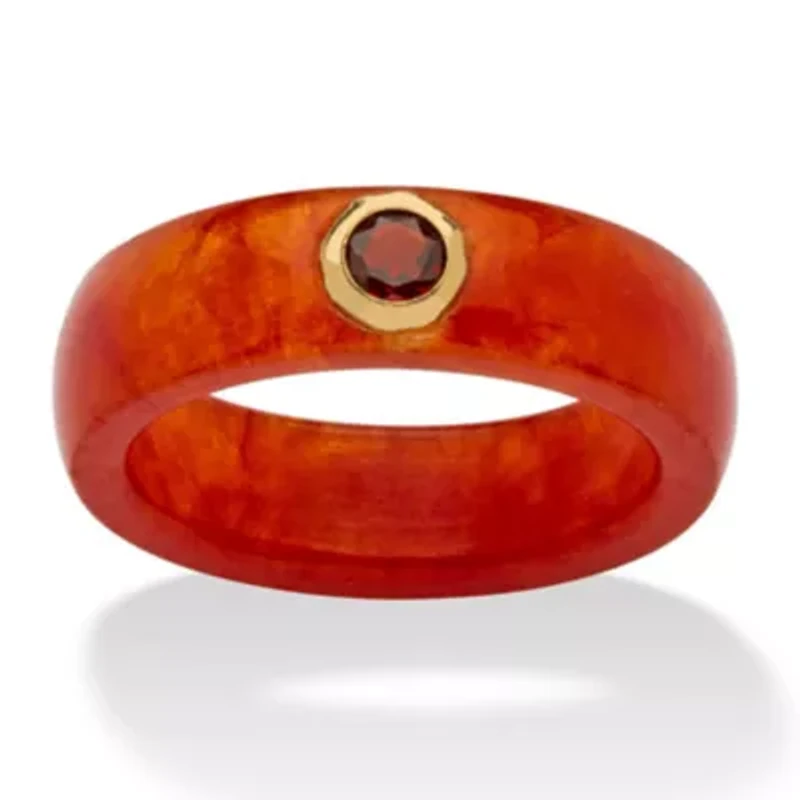 .30 TCW 10k Gold Garnet and Genuine Red Jade Yellow Band Ring