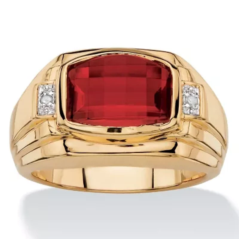 Lab Created Men's 2.77 TCW Red Ruby and Diamond Accent 18k Gold-Plated Ring