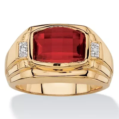 Lab Created Men's 2.77 TCW Red Ruby and Diamond Accent 18k Gold-Plated Ring