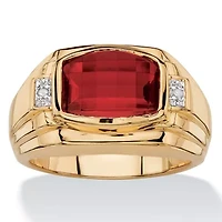 Lab Created Men's 2.77 TCW Red Ruby and Diamond Accent 18k Gold-Plated Ring