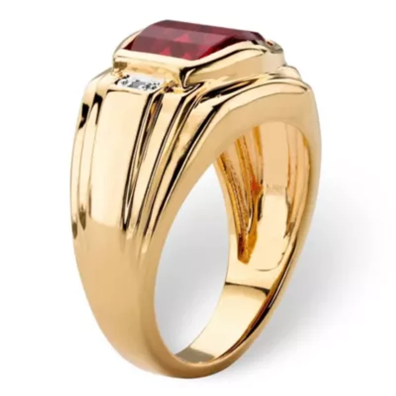 Lab Created Men's 2.77 TCW Red Ruby and Diamond Accent 18k Gold-Plated Ring