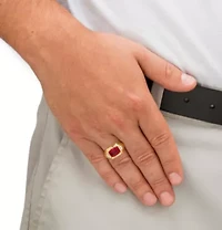 Lab Created Men's 2.77 TCW Red Ruby and Diamond Accent 18k Gold-Plated Ring