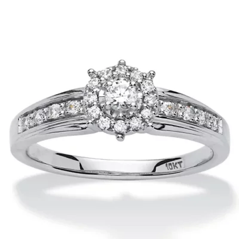 1/4 TCW Round Diamond Halo Engagement Ring 10k White Gold
