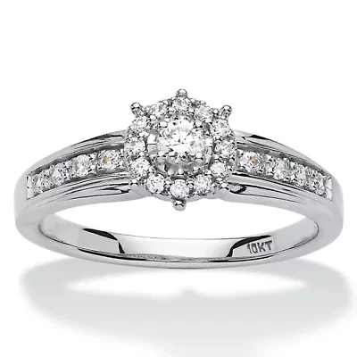 1/4 TCW Round Diamond Halo Engagement Ring 10k White Gold