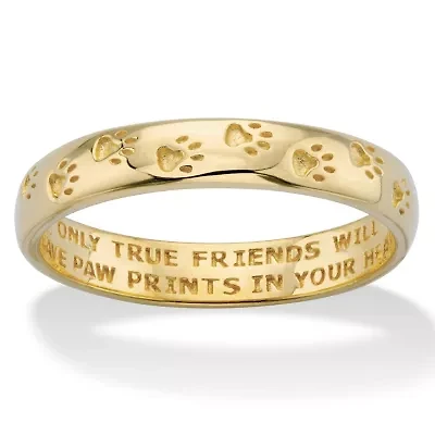 Paw Print Inscribed "Only True Friends" Solid 10k Yellow Gold Stamped Band