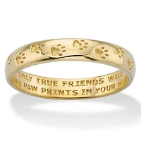 Paw Print Inscribed "Only True Friends" Solid 10k Yellow Gold Stamped Band