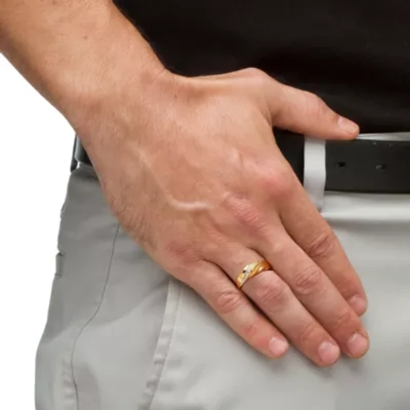 Men's Diamond Accent 10k Gold Swirled Wedding Band Ring