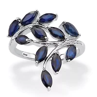 2.65 TCW Genuine Sapphire and Diamond Accent Platinum-plated Silver Leaf Ring