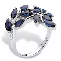 2.65 TCW Genuine Sapphire and Diamond Accent Platinum-plated Silver Leaf Ring