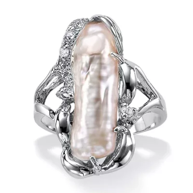 Cultured Freshwater Pearl White Topaz Accented Ring .925 Sterling Silver