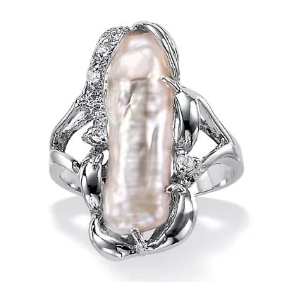 Cultured Freshwater Pearl White Topaz Accented Ring .925 Sterling Silver