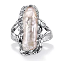 Cultured Freshwater Pearl White Topaz Accented Ring .925 Sterling Silver