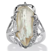 Cultured Freshwater Pearl and White Topaz .925 Sterling Silver  Ring