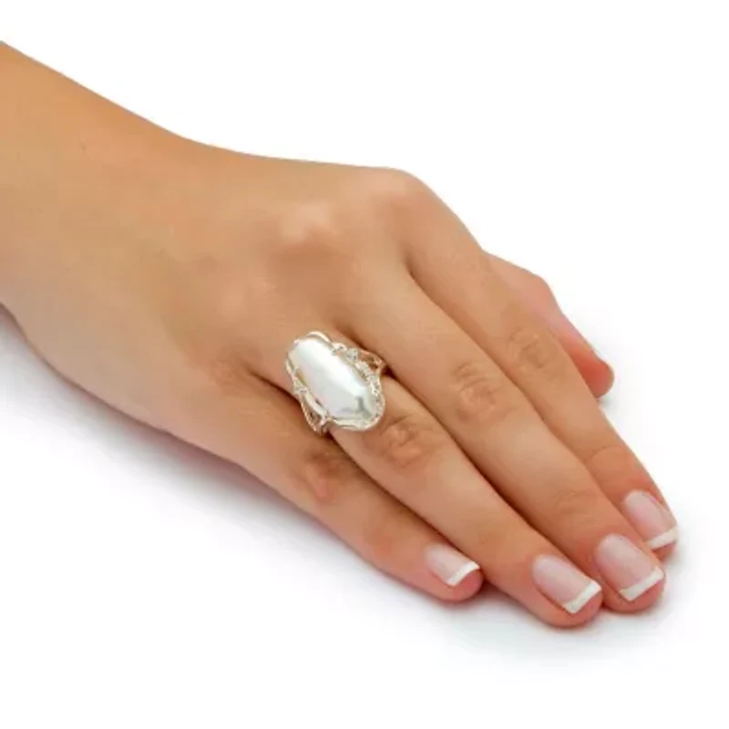 Cultured Freshwater Pearl and White Topaz .925 Sterling Silver  Ring