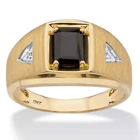 Men's Solid 10k Yellow Gold Genuine Emerald-Cut Onyx and Diamond Accent Ring